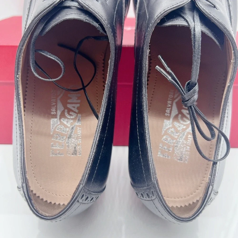 Salvatore Ferragamo Riley Men Dress Shoes Lace Up Oxfords Black Leather US 7 EE